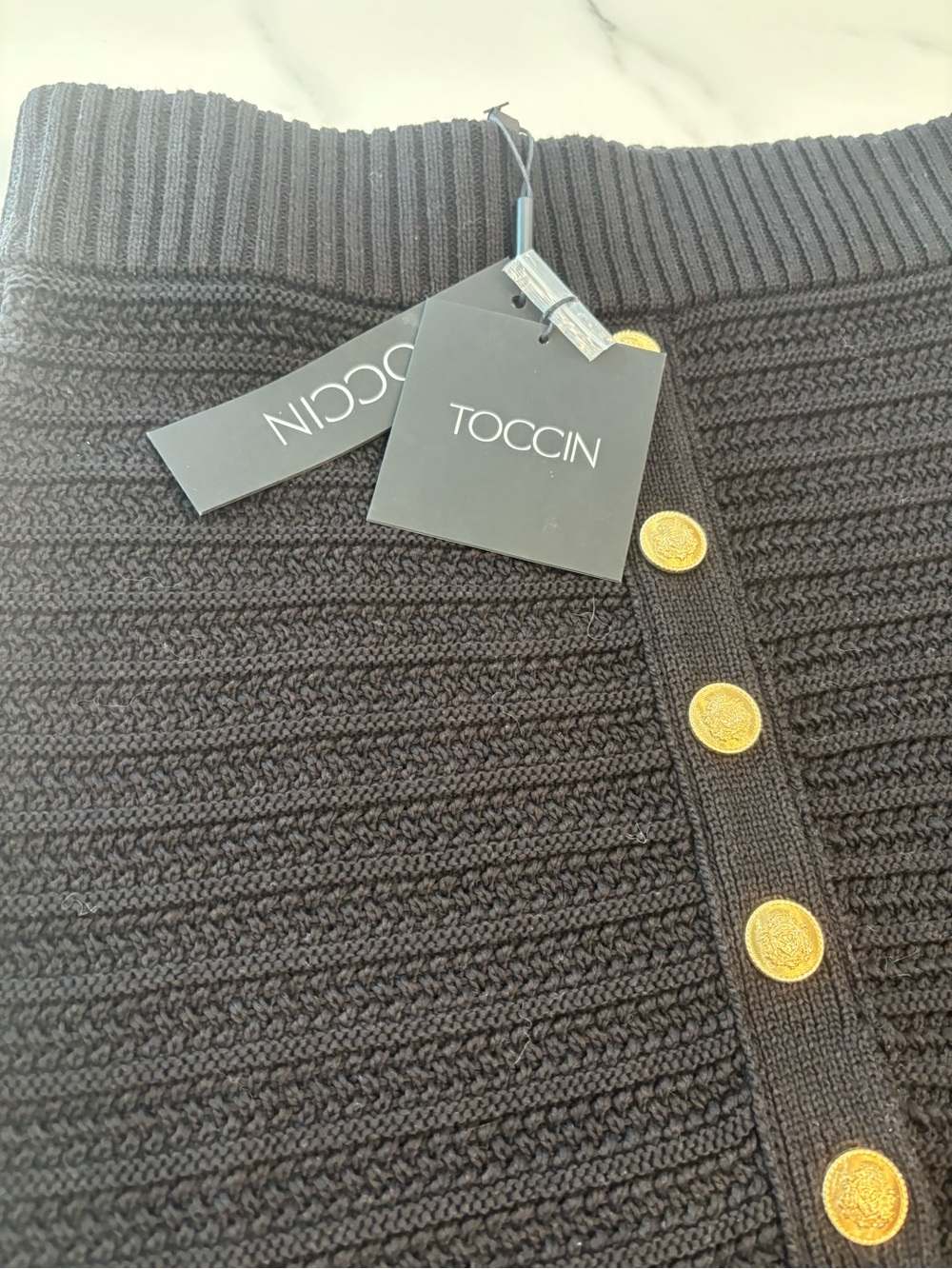 TOCCIN black  Knit Midi Skirt with Gold Buttons - Picture 2 of 4
